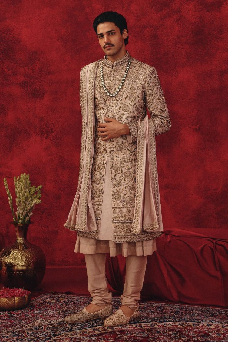 Saher – Rose Gold Sherwani with Complete Regal Accessories