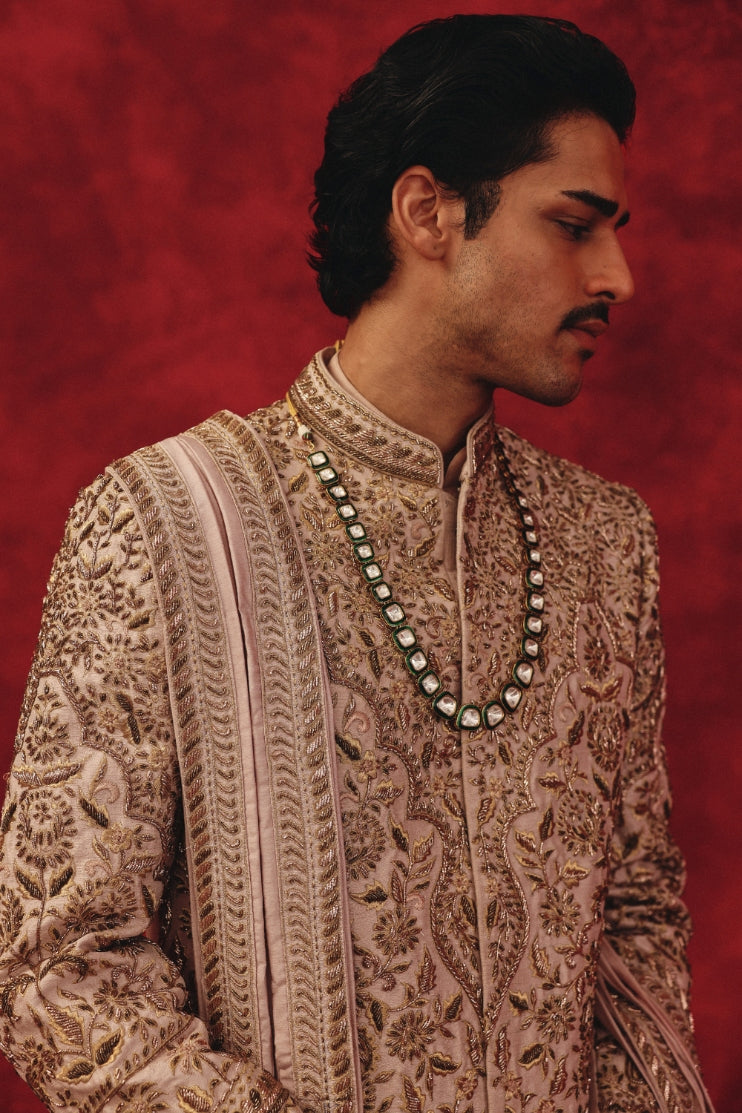 Saher – Rose Gold Sherwani with Complete Regal Accessories