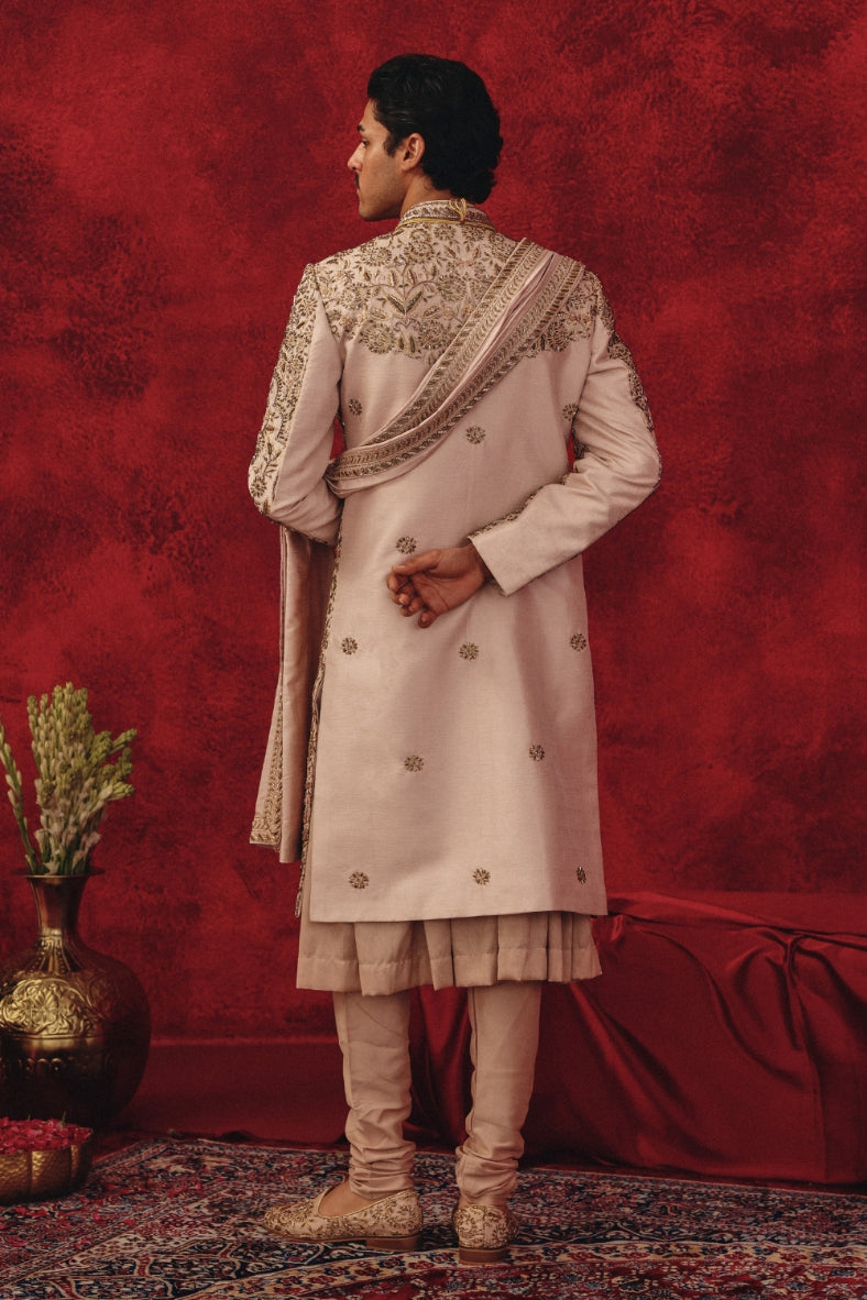 Saher – Rose Gold Sherwani with Complete Regal Accessories