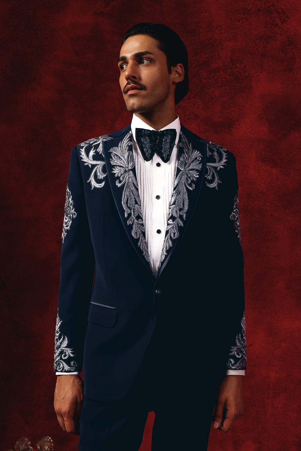 Aftab-e-Shah – Midnight Blue Embroidered Tuxedo