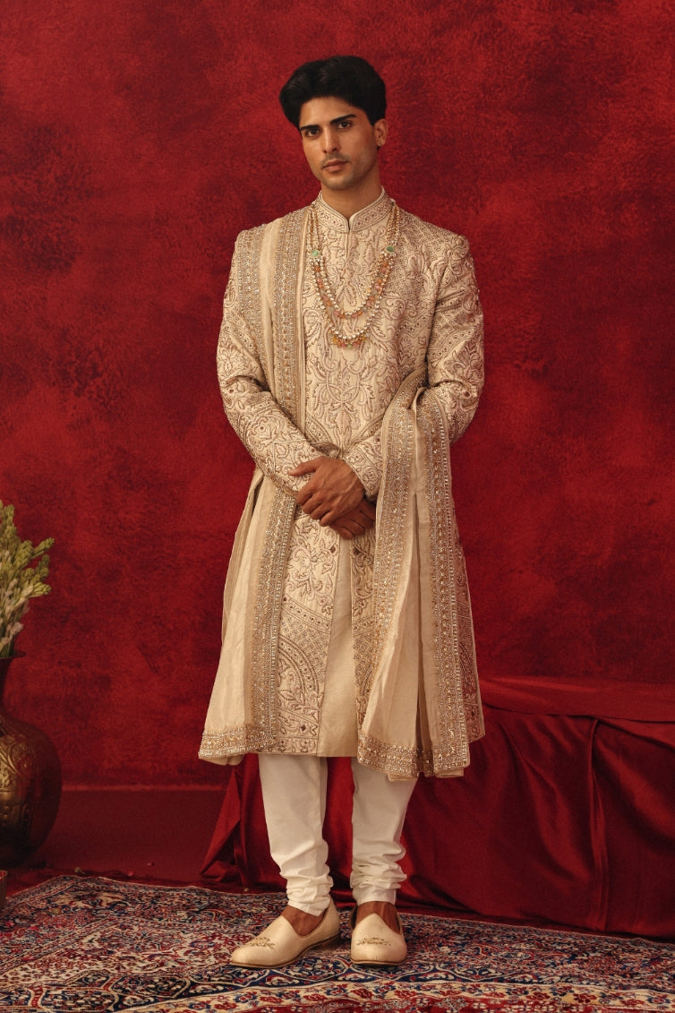 Aafreen – Peach Embroidered Sherwani Ensemble
