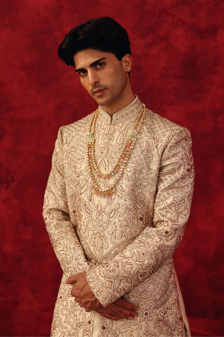 Aafreen – Peach Embroidered Sherwani Ensemble