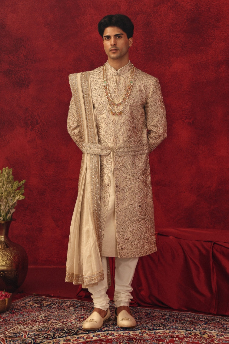 Aafreen – Peach Embroidered Sherwani Ensemble