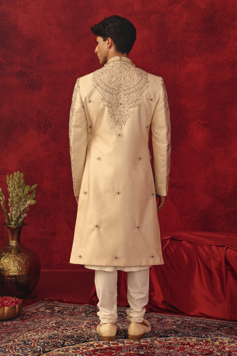 Aafreen – Peach Embroidered Sherwani Ensemble