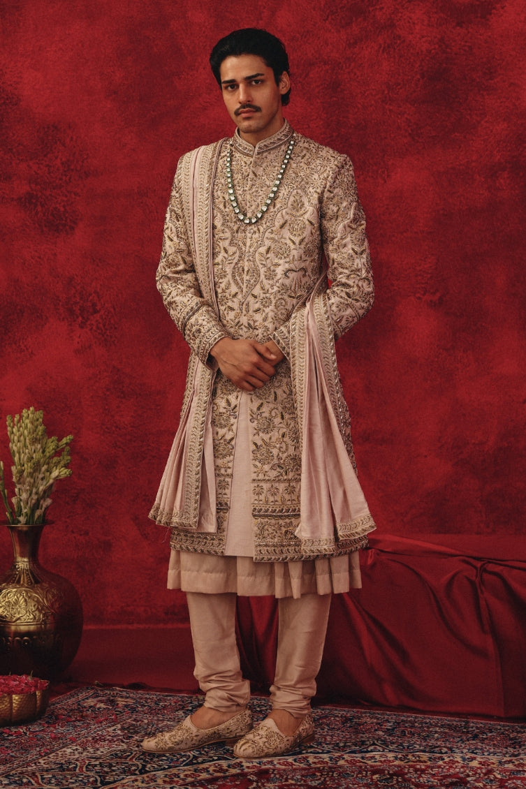 Saher – Rose Gold Sherwani with Complete Regal Accessories