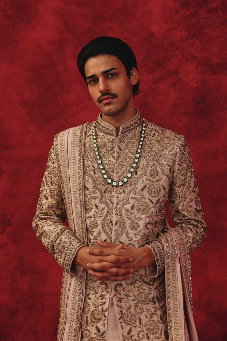 Saher – Rose Gold Sherwani with Complete Regal Accessories